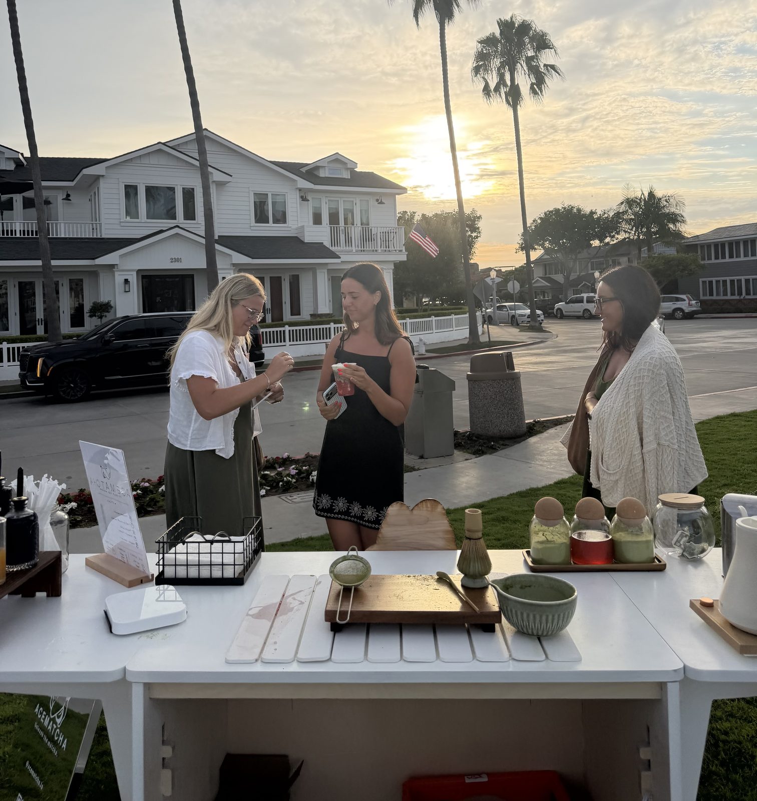 Matcha being poured over ice at a private event