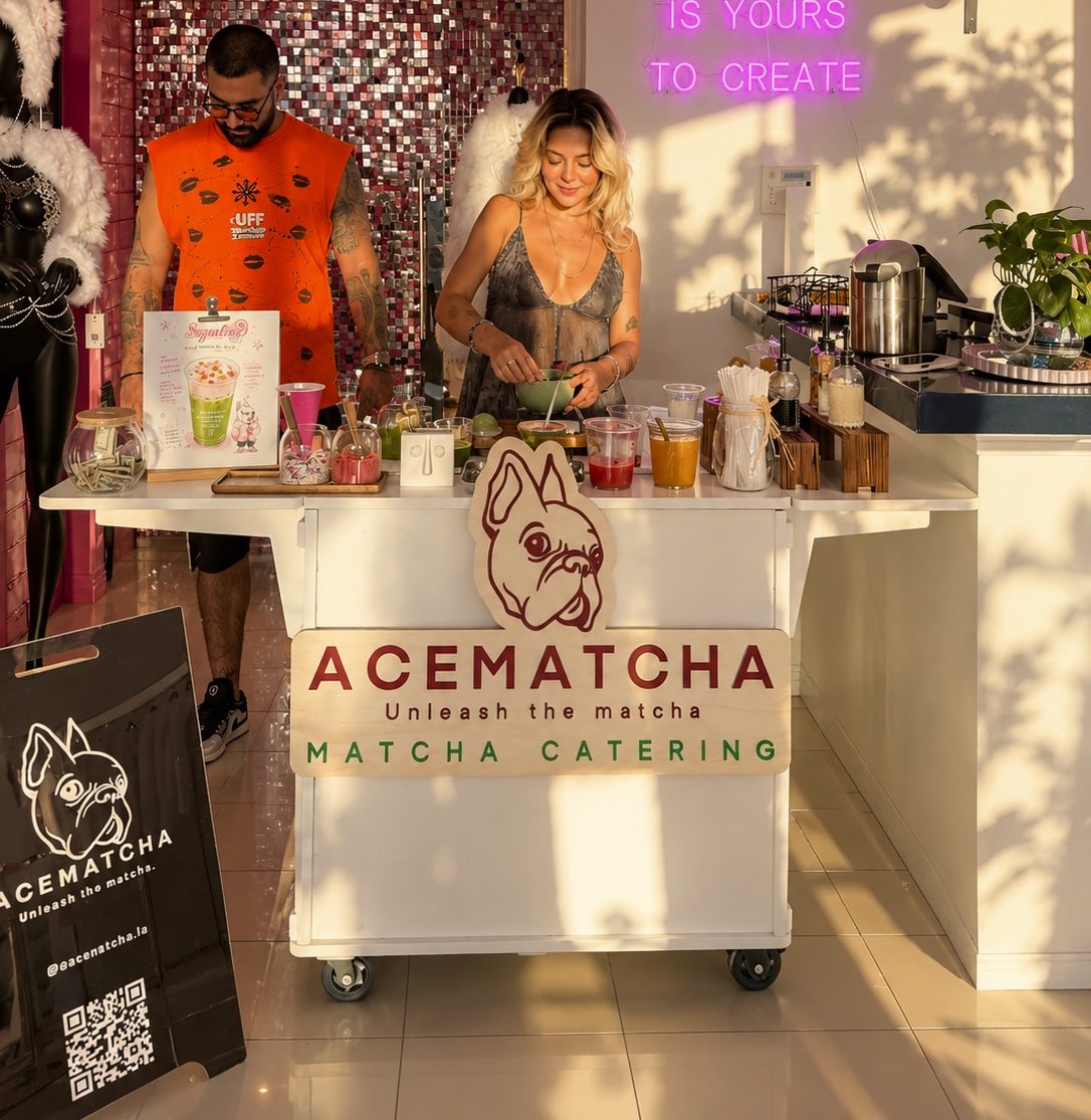 The ACEMATCHA matcha cart and barista at a Los Angeles event